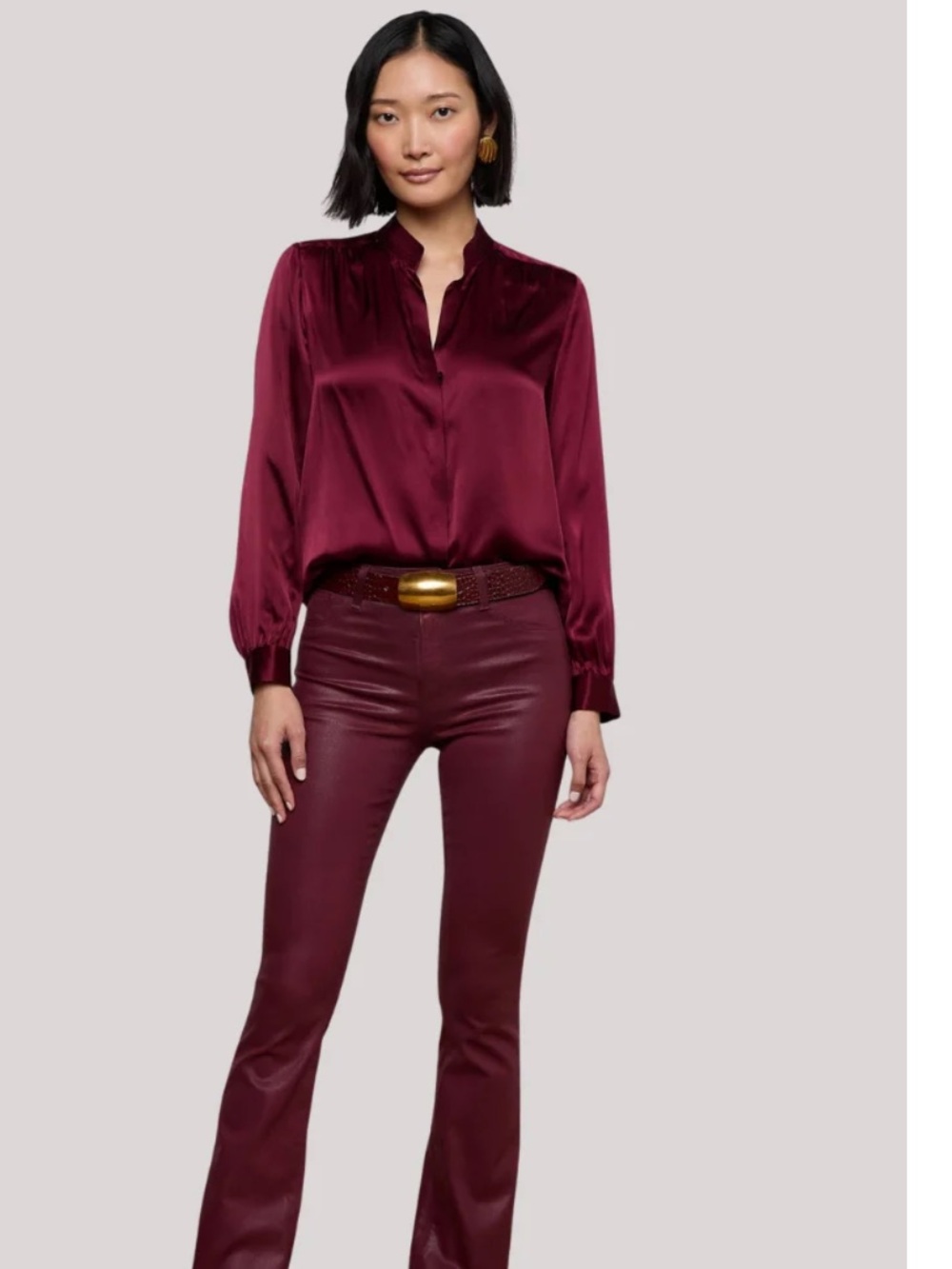 L'AGENCE Silk Long-Sleeve Blouse — Wine Red. Gorgeous!